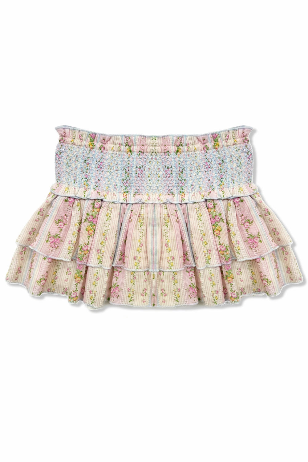 Dominique Smocked Waist Ruffle Skort, Shabby Floral Stripe