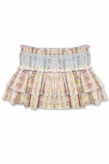 Dominique Smocked Waist Ruffle Skort, Shabby Floral Stripe