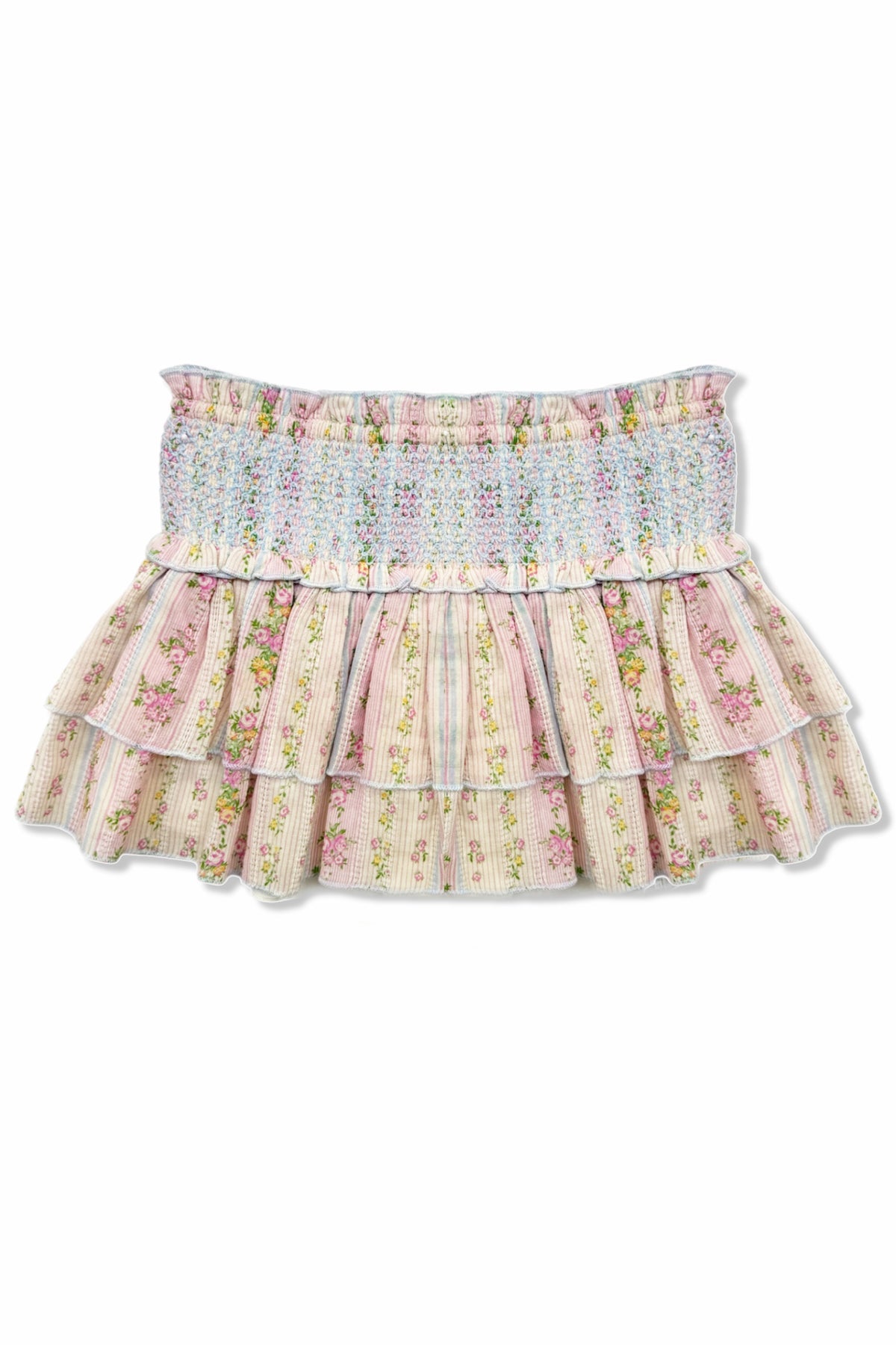 Dominique Smocked Waist Ruffle Skort, Shabby Floral Stripe