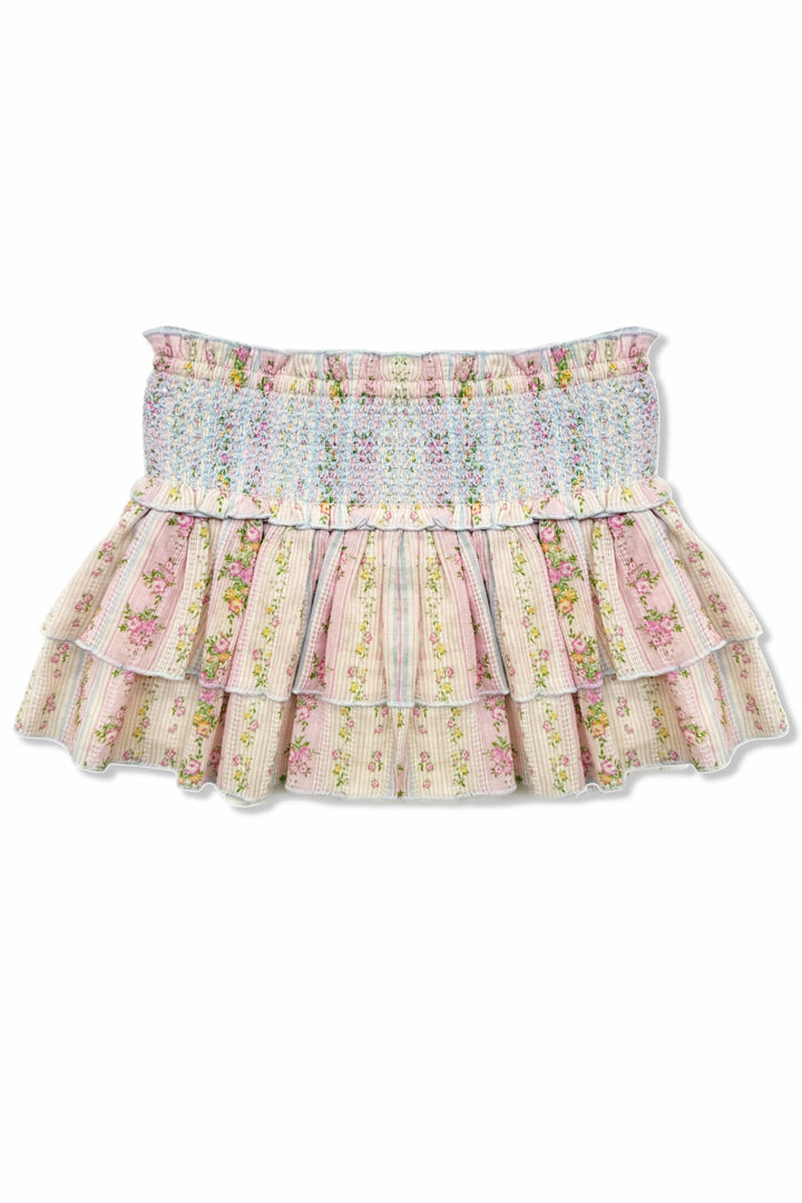 Dominique Smocked Waist Ruffle Skort, Shabby Floral Stripe