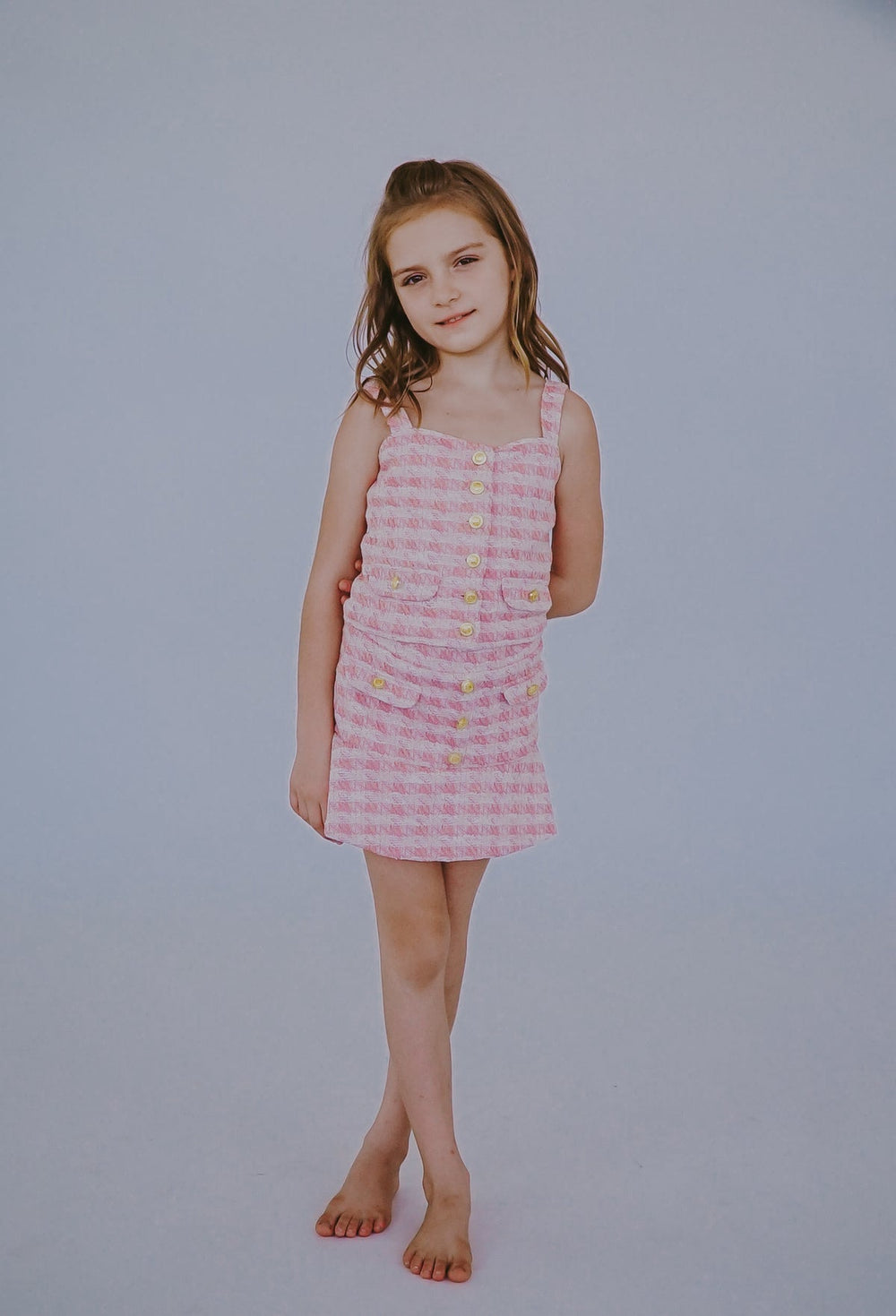fbz Pink Tweed Button Down Top