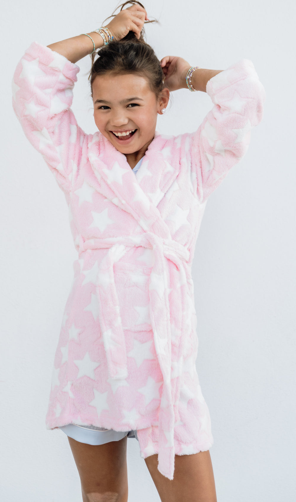 fbz Bath Robe, Pink with Off-White Stars