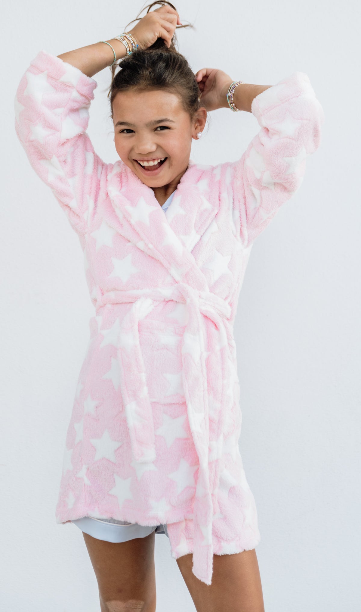 fbz Bath Robe, Pink with Off-White Stars