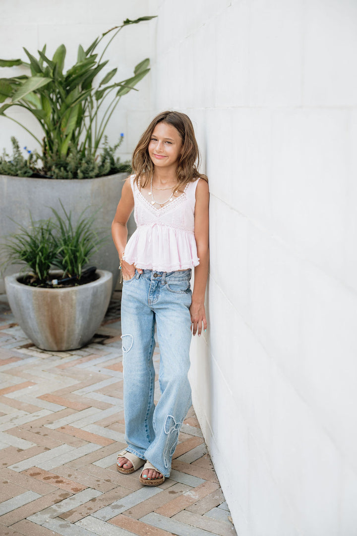 KatieJ Tween Distressed Bow Applique Jean