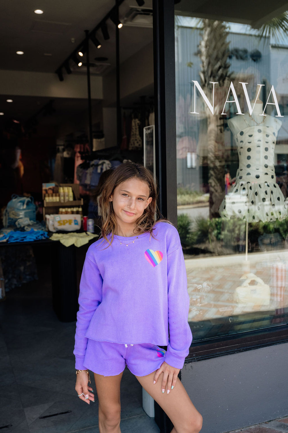 fbz Neon Purple Sweatshirt with Rainbow Heart