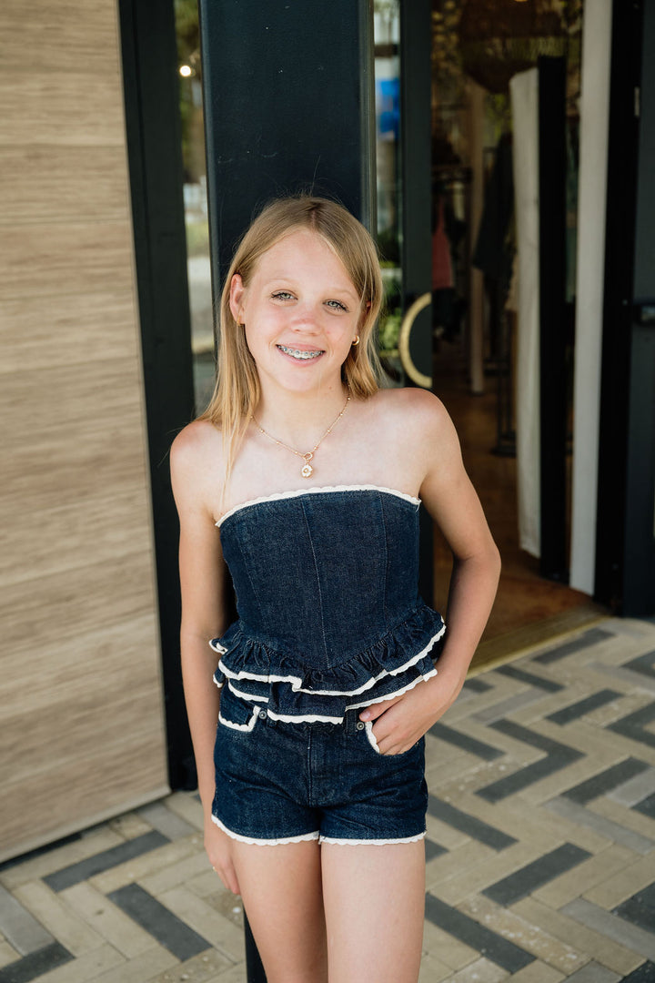 KatieJ Kauai Denim Lace Trim Bustier