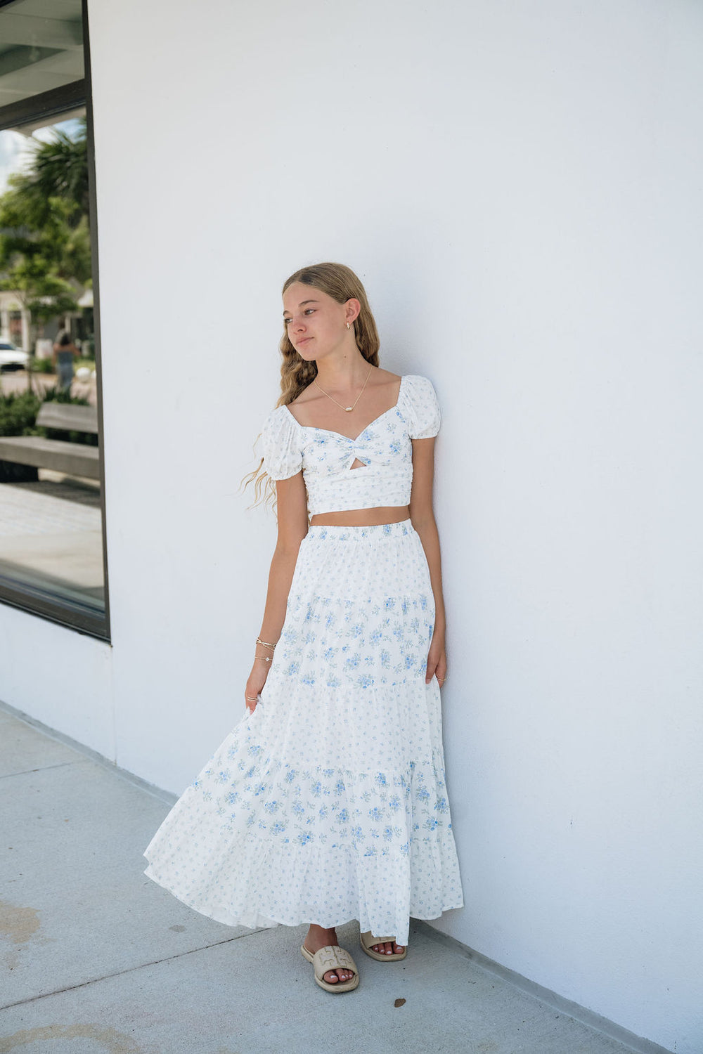 KatieJ Roya Maxi Skirt, White Floral