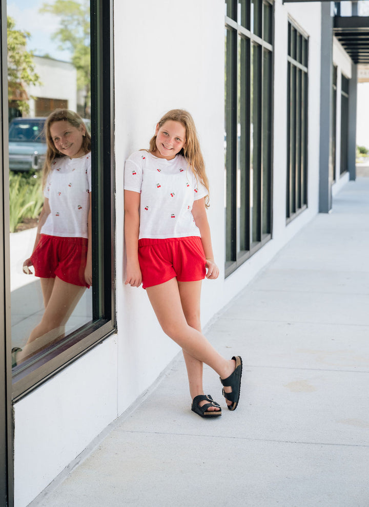 KatieJ Fearless Mini Cherry Embroidered Tee