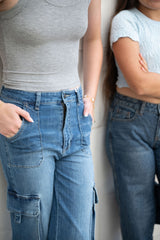 KatieJ Nashville Cargo Jeans, Mid Wash Denim