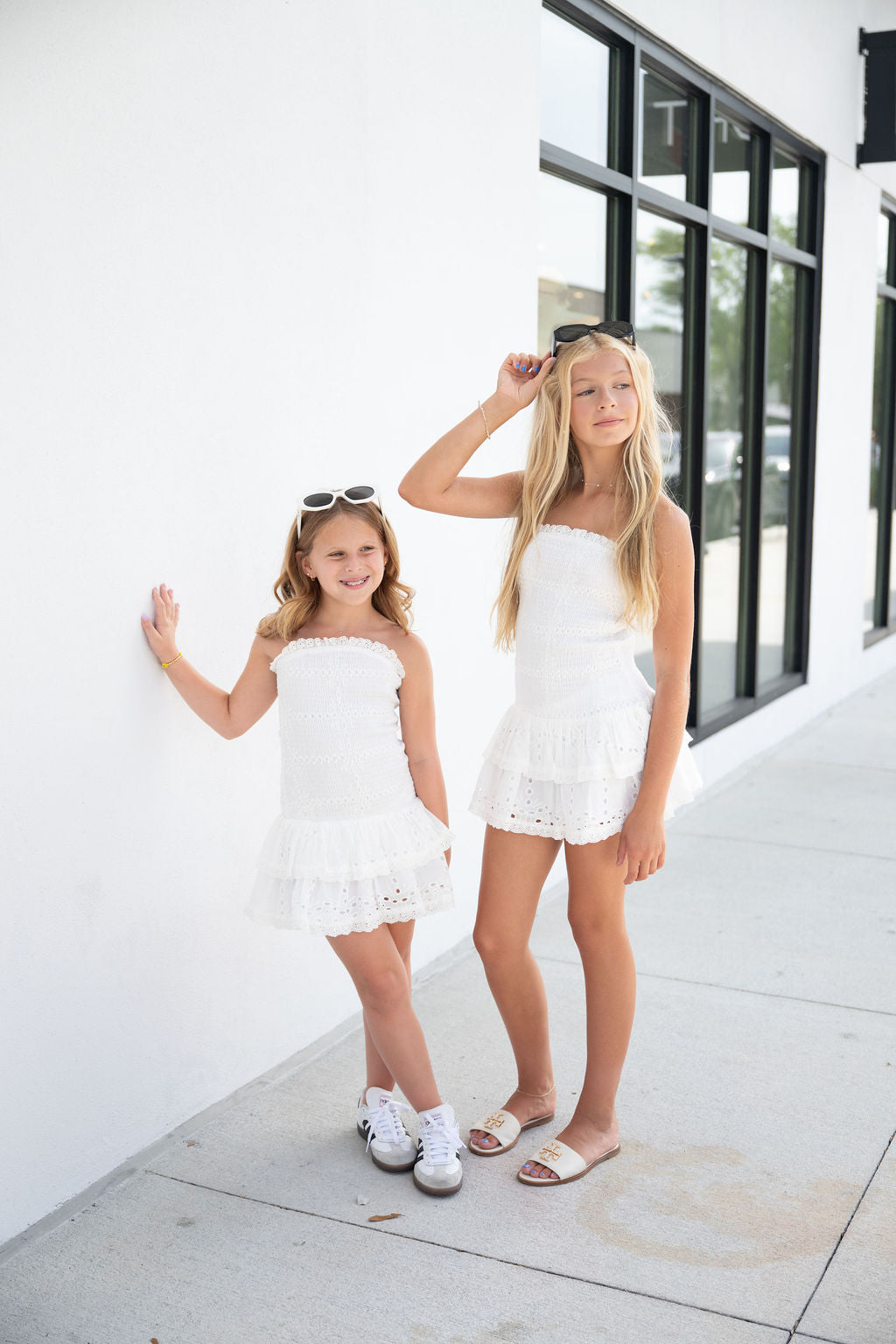 KatieJ Melina Strapless Drop Waist Eyelet Ruffle Dress