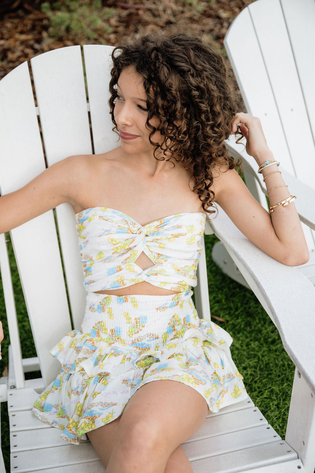 Vintage Havana Amalfi Coast Print Strapless Double Twist Top, Multi