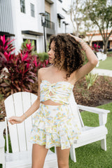 Vintage Havana Amalfi Coast Print Strapless Double Twist Top, Multi