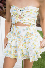 Vintage Havana Amalfi Coast Print Strapless Double Twist Top, Multi