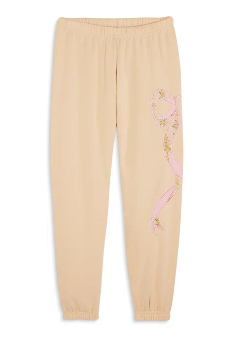 KatieJ Dylan Bow Sweat Pant, Taupe Shabby Floral