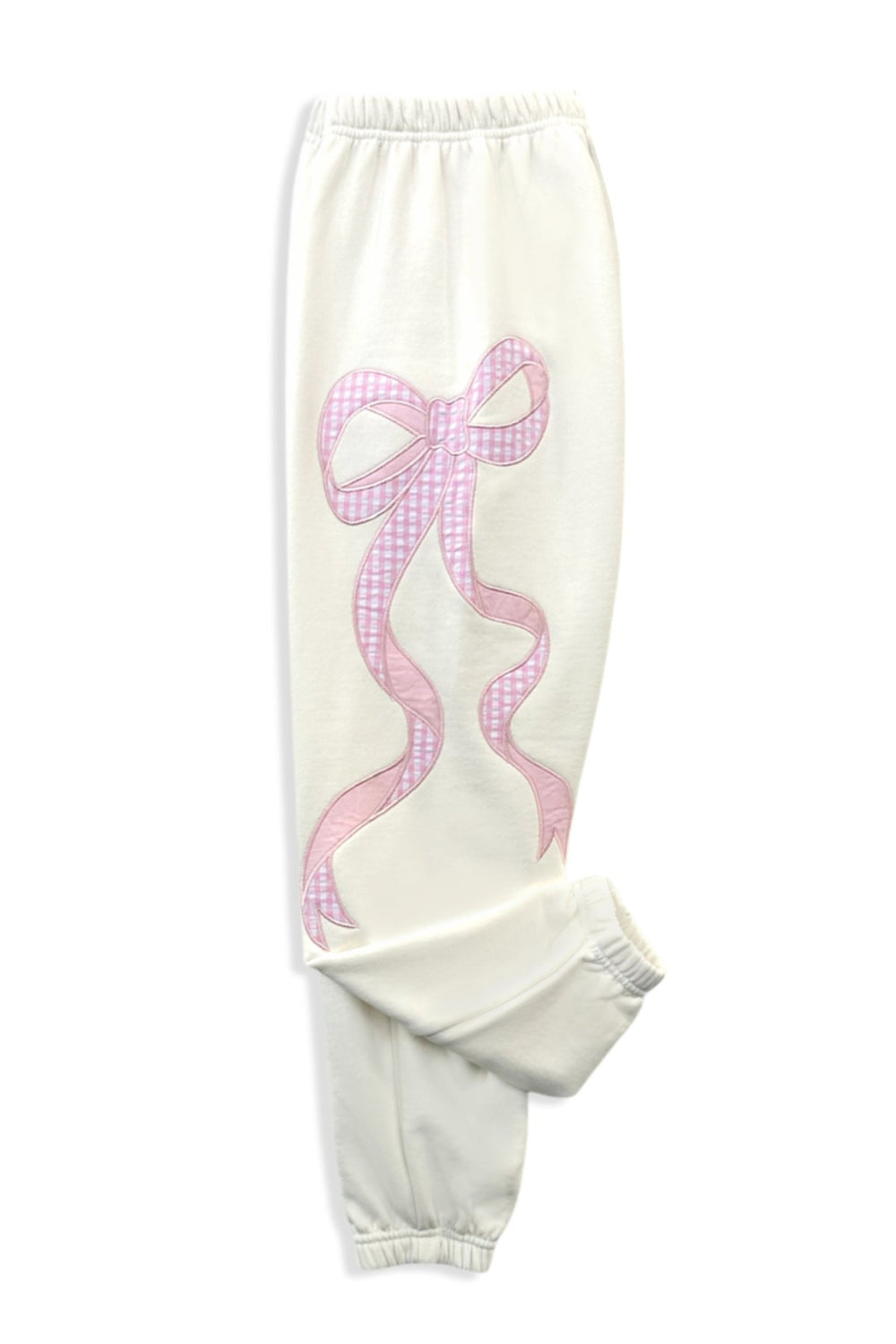 KatieJ Dylan Croquet Bow Applique Sweat Pant, Vintage White with Pink Floral