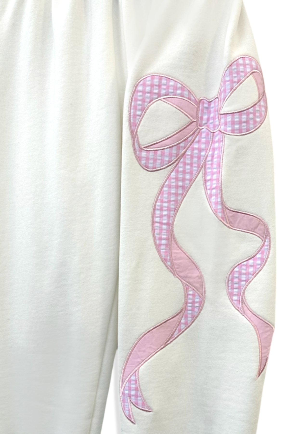 KatieJ Dylan Croquet Bow Applique Sweat Pant, Vintage White with Pink Floral