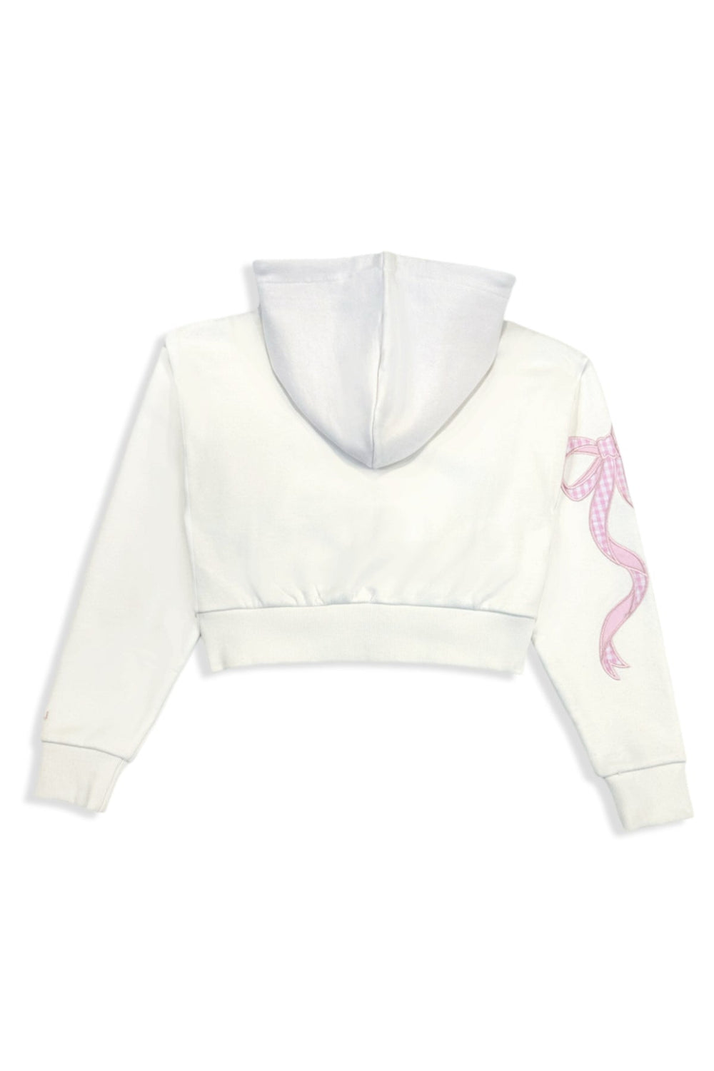 KatieJ Dylan Croquet Bow Applique Cropped Zip Up Jacket, Vintage White with Pink Floral