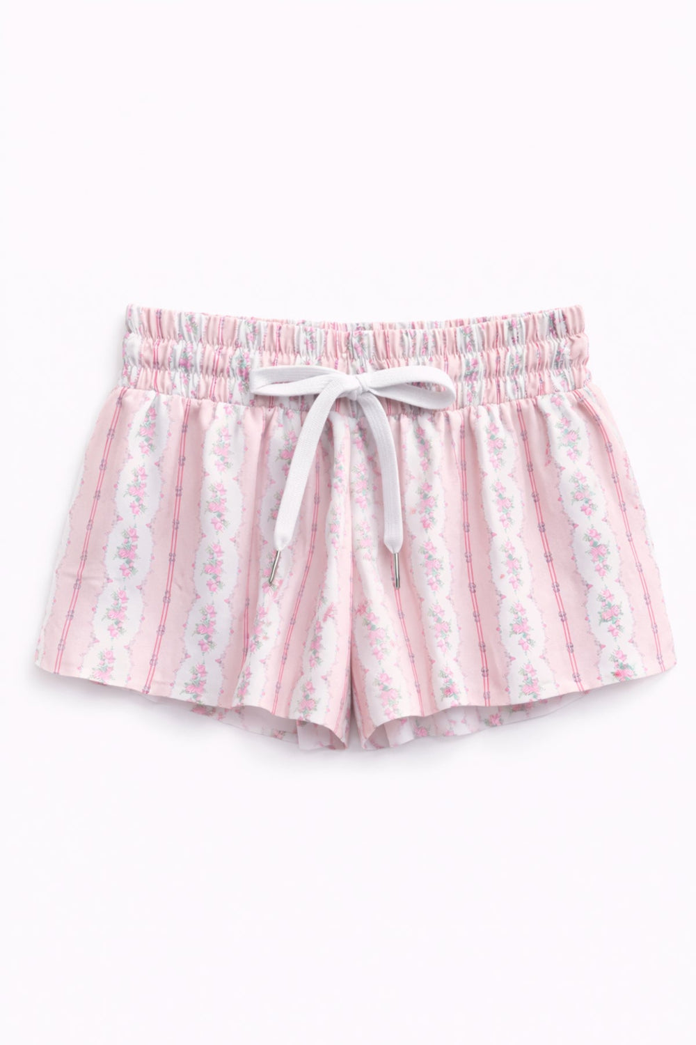 KatieJ Farrah Butterfly Shorts, Baby Pink Cottage Stripe