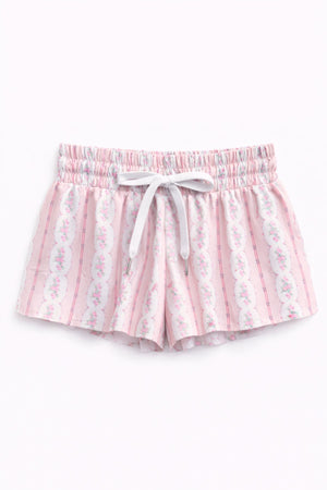 KatieJ Farrah Butterfly Shorts, Baby Pink Cottage Stripe