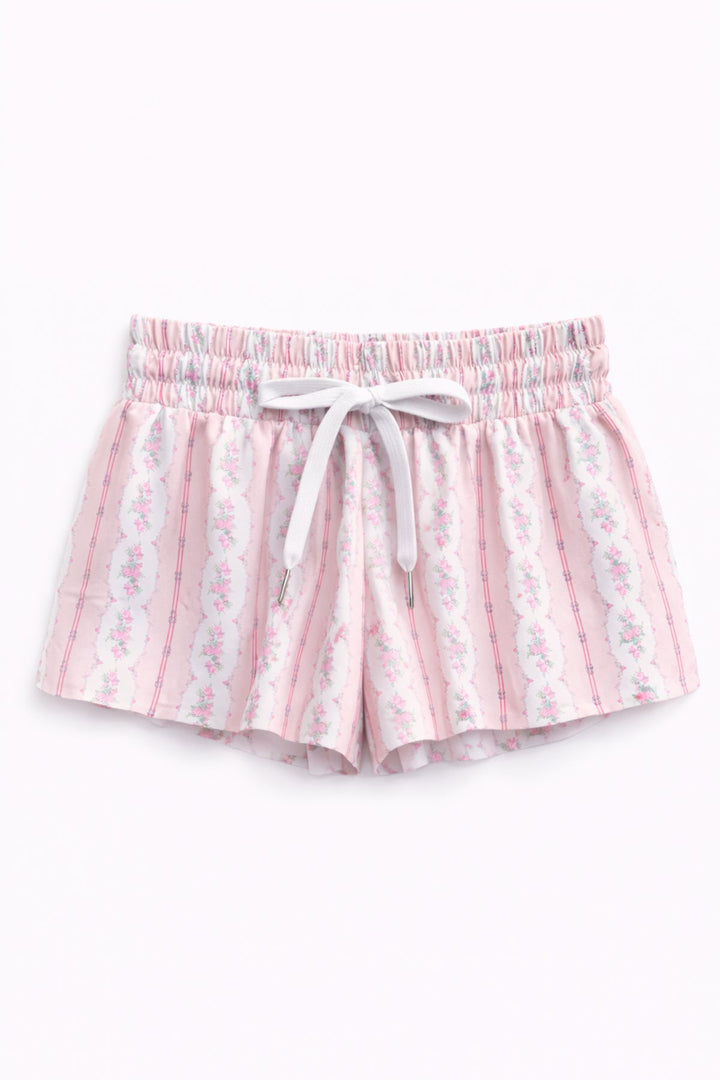KatieJ Farrah Butterfly Shorts, Baby Pink Cottage Stripe