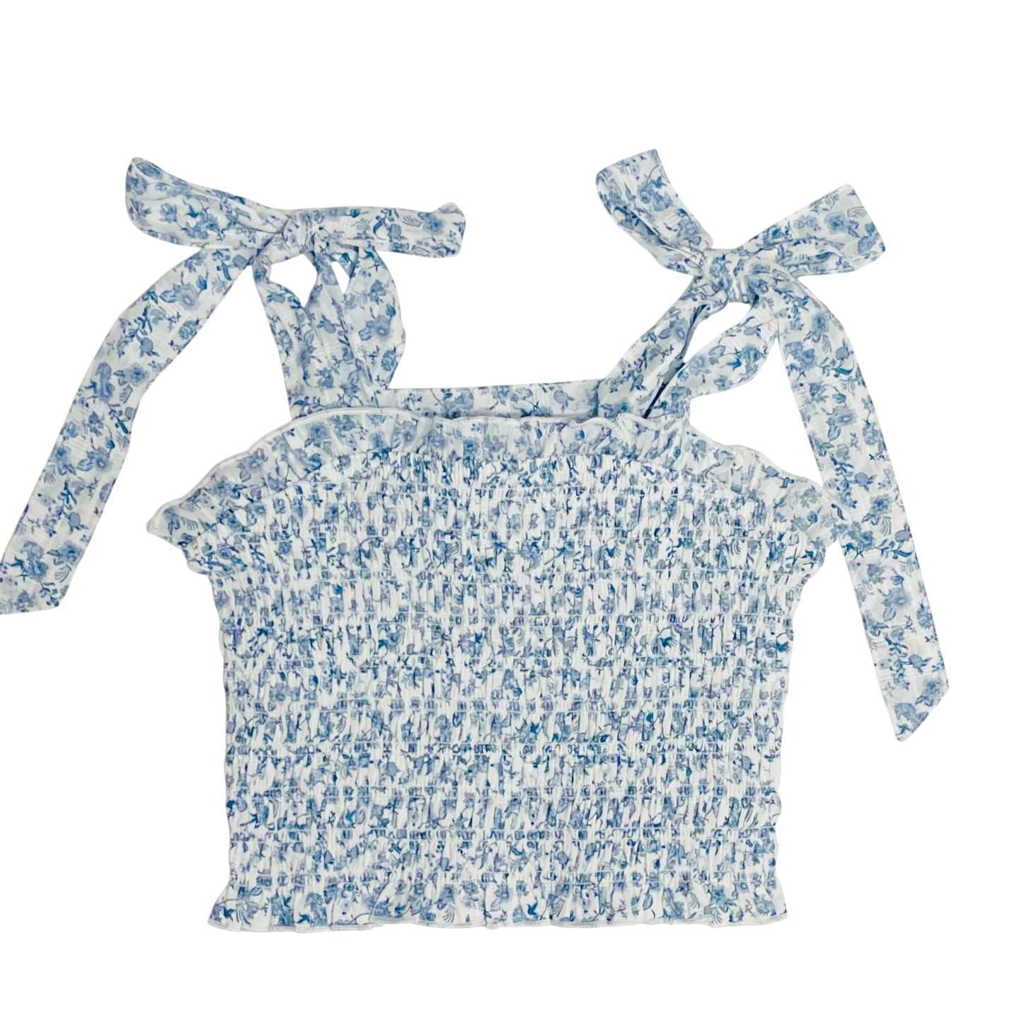KatieJ Sunny Tie Top, Blue Mini Toile