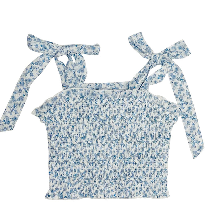 KatieJ Sunny Tie Top, Blue Mini Toile