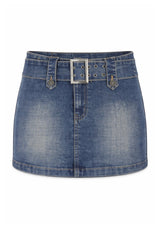 KatieJ Florence Belted Denim Mini Skirt