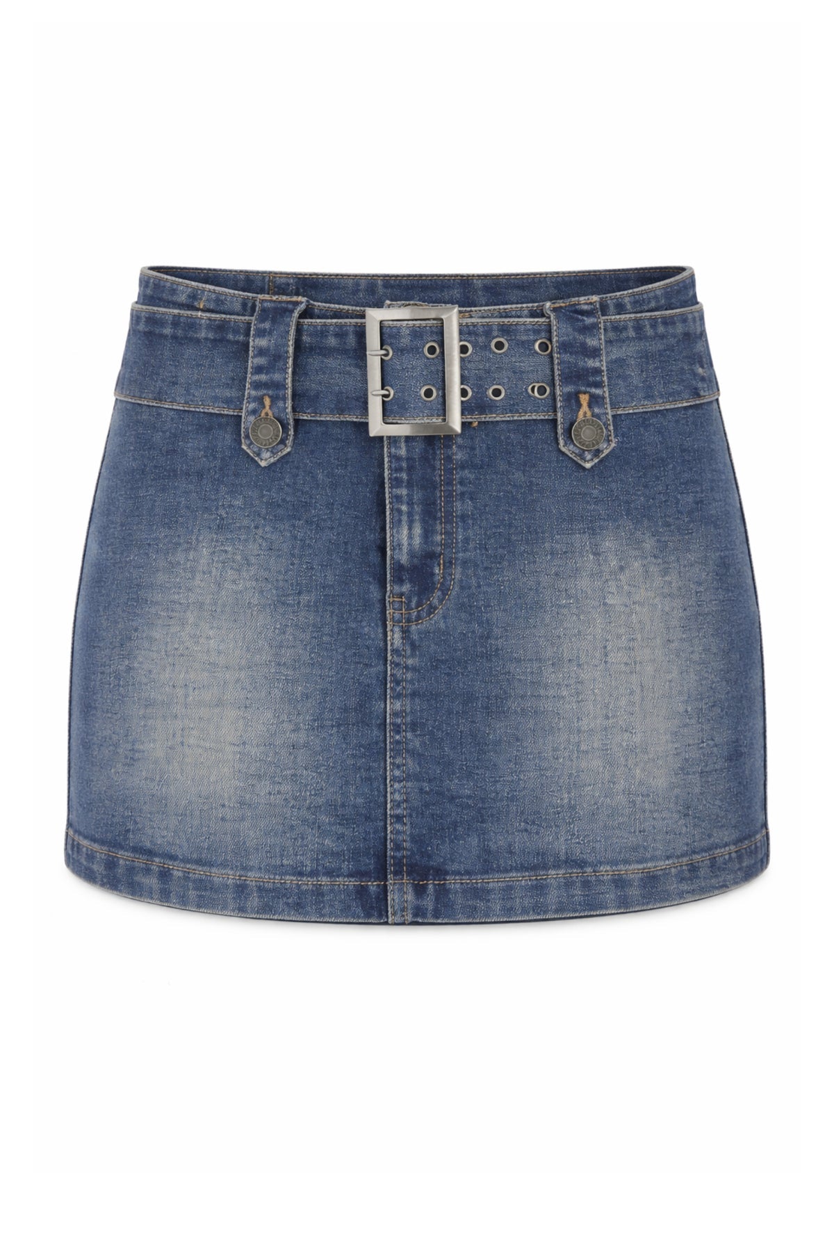 KatieJ Florence Belted Denim Mini Skirt