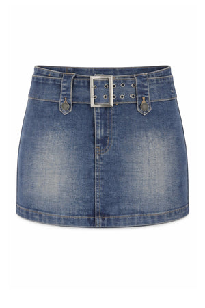 KatieJ Florence Belted Denim Mini Skirt
