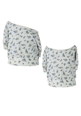 fbz Off Shoulder Sweatshirt, Grey with Blue Flowers