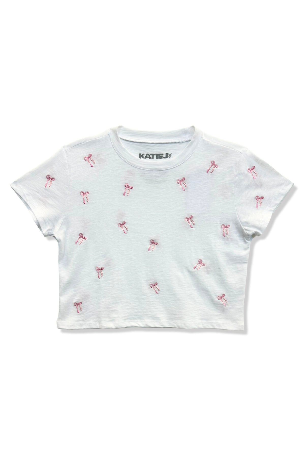 KatieJ Fearless Pink Bow Embroidered Tee