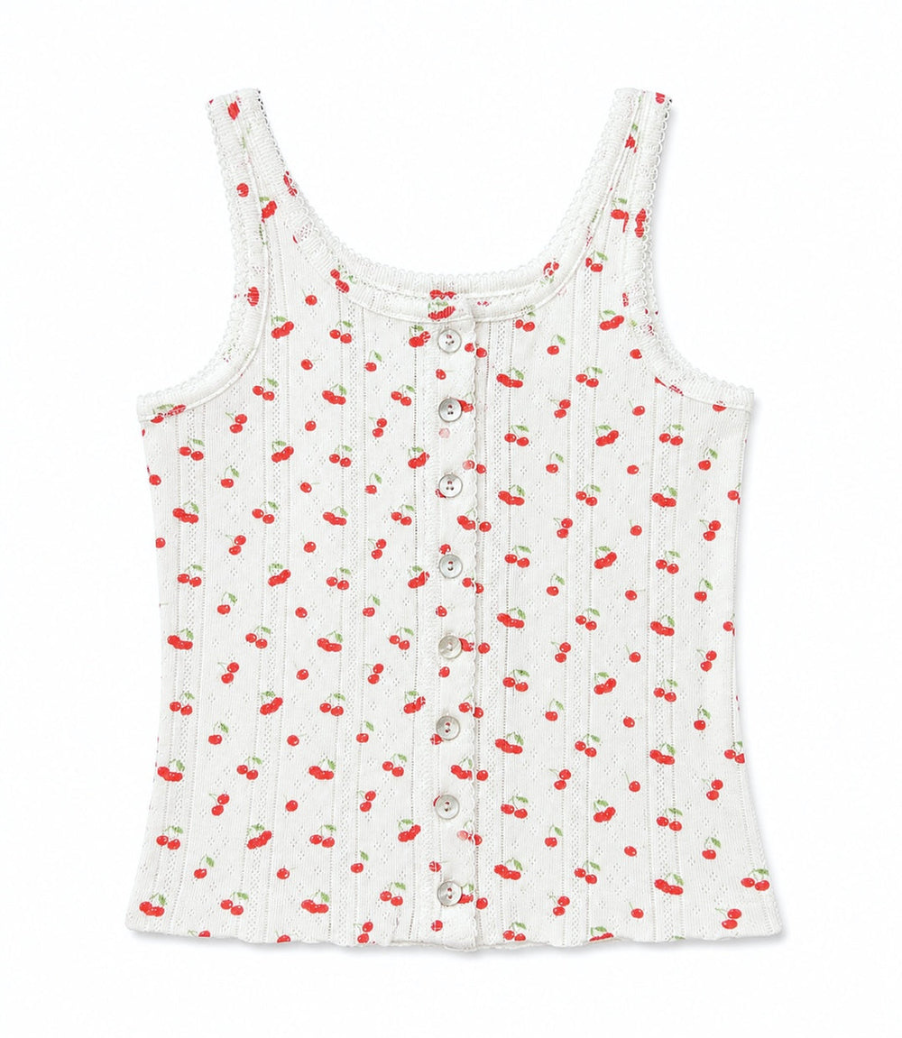 KatieJ Marina Button Up Tank, Tiny Cherries