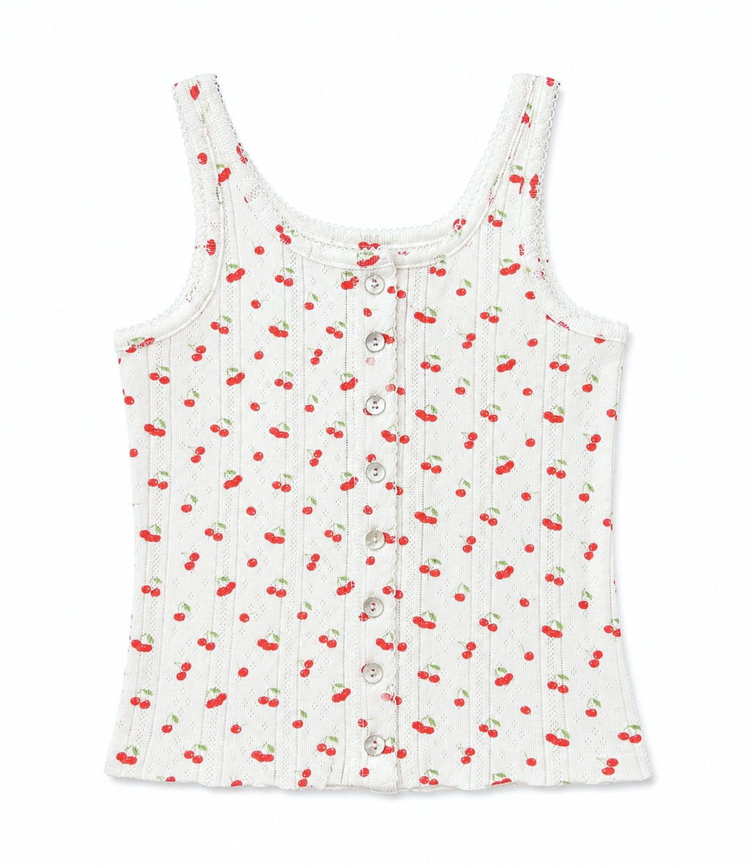 KatieJ Marina Button Up Tank, Tiny Cherries