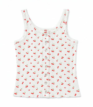 KatieJ Marina Button Up Tank, Tiny Cherries