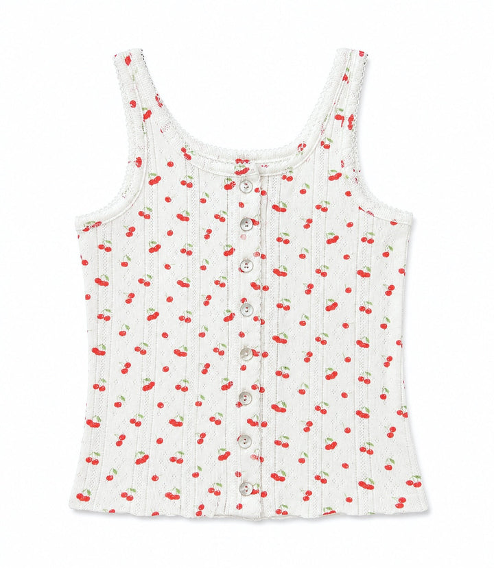 KatieJ Marina Button Up Tank, Tiny Cherries