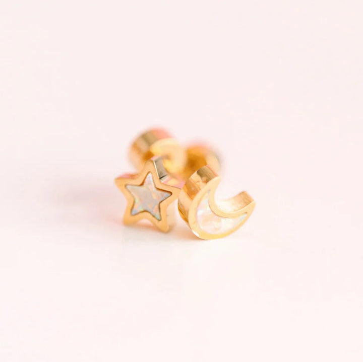 pierced Moon & Star Opal Earings