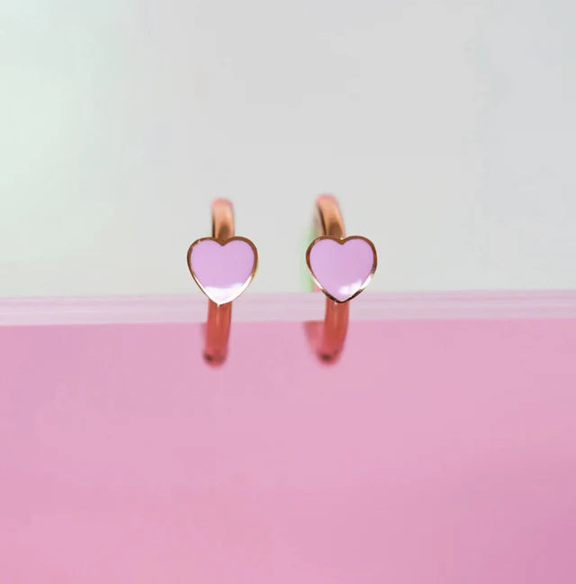 pierced Pink Heart Huggies Earings