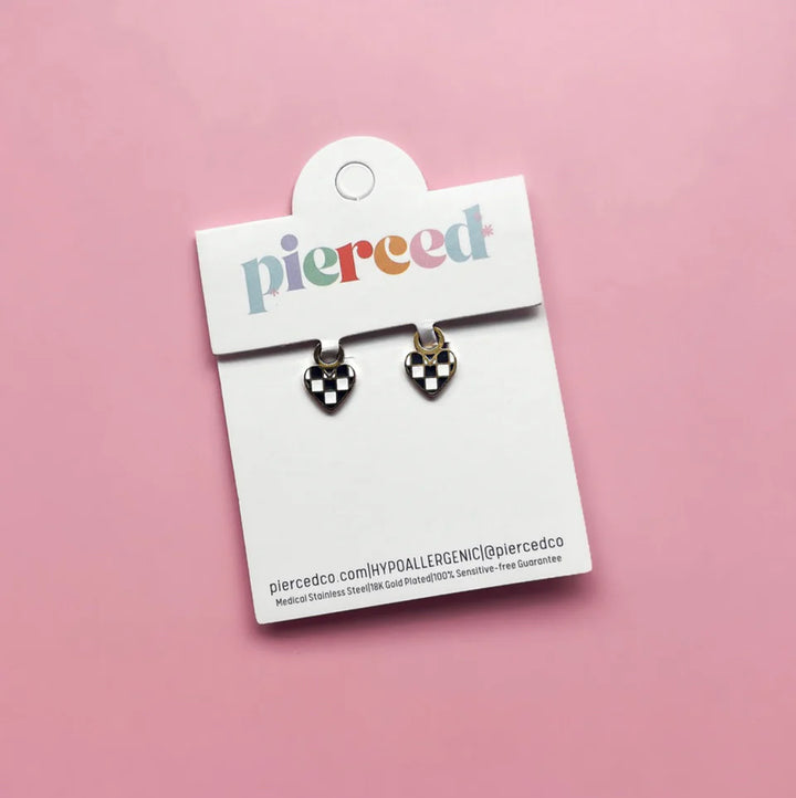 pierced Checkered Heart Earing Charms