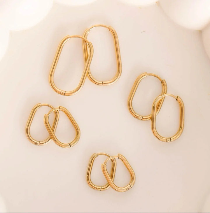 pierced Rectangle Gold Huggies Hoop Earings for Charms