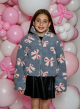 Design History Girls Long Sleeve Grey Pink Bow Jacket