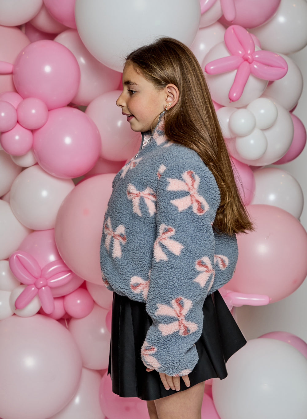 Design History Girls Long Sleeve Grey Pink Bow Jacket