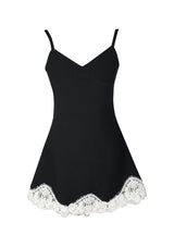 fbz Black Gabardine Dress with Renda Lace Trim