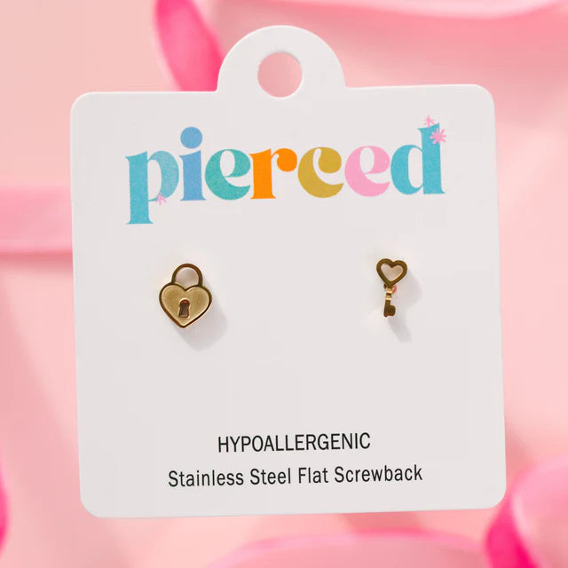 pierced Heart Locket & Key Earings