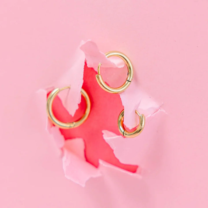 pierced Gold Huggies Hoop Earings for Charms
