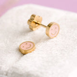 pierced Tiny Pink Smiley Stud Earings