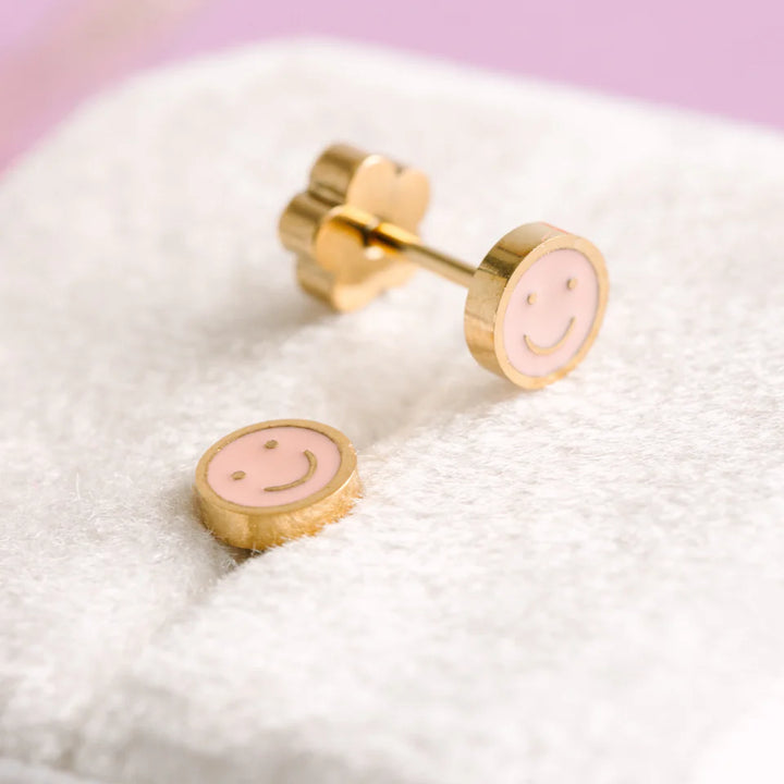 pierced Tiny Pink Smiley Stud Earings