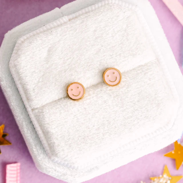 pierced Tiny Pink Smiley Stud Earings