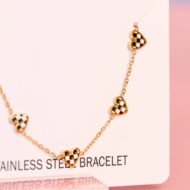 pierced Black & White Checkered Heart Bracelet