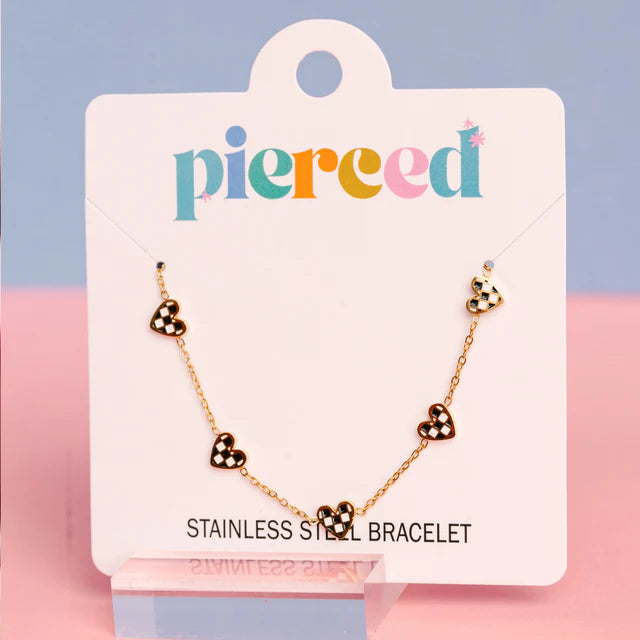 pierced Black & White Checkered Heart Bracelet