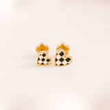 pierced Tiny Black and White Checkered Heart Stud Earings